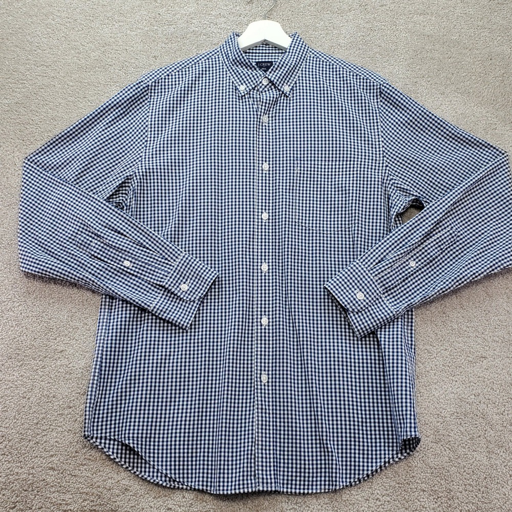 J.Crew Gingham Button Down Shirt Men M Navy Blue Preppy Academia Business Casual
